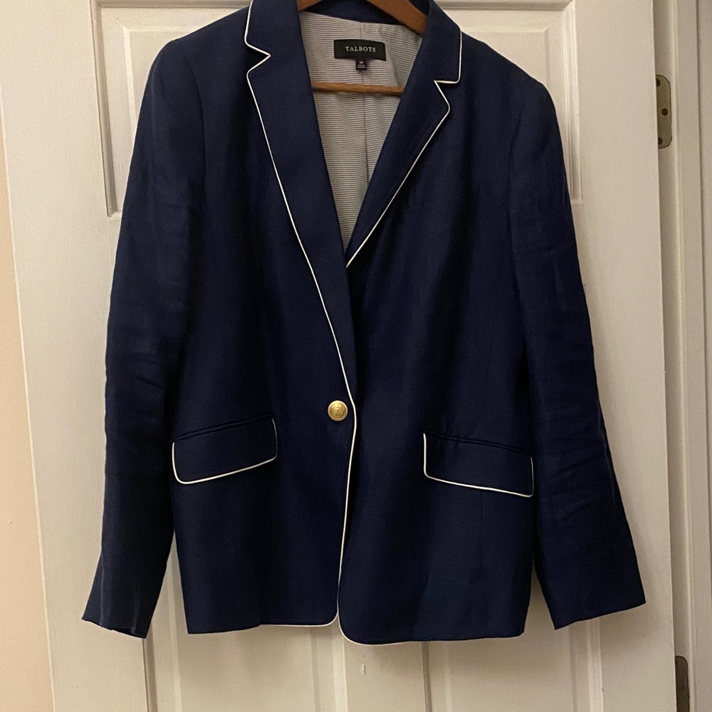 Talbots Navy and White Striped Jacket
